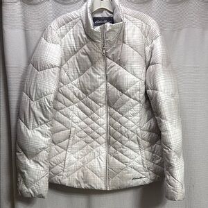 Eddie Bauer Women's Light Gray Quilted Puffer Jacket SZ XLT Tall Flaw plaid down